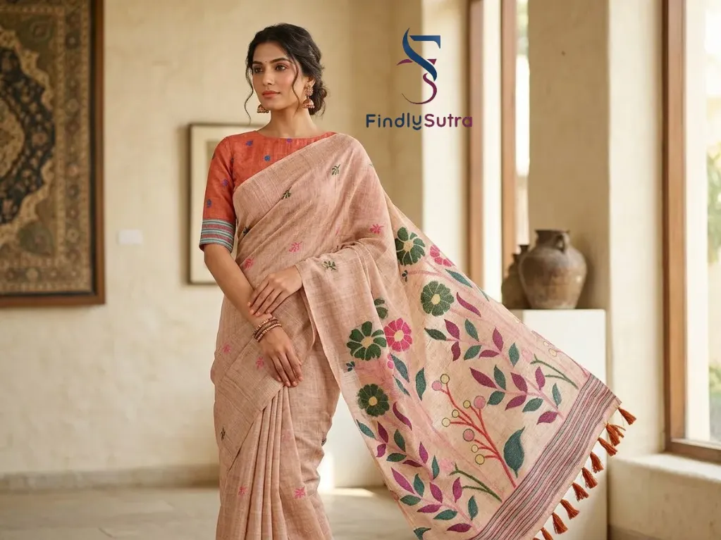 Traditional Kolkata Cotton Saree lavender  with Multicolor Floral Print Pallu & Tassel Border  Soft Handloom Feel Everyday Wear Saree