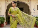 Parrot green  Cotton Saree with Floral Print