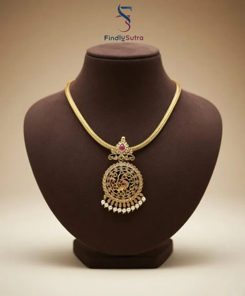 Gold Plated Peacock Pendant Necklace for Women | Traditional Temple Jewelry | Pearl Drop Ethnic Chain | Festive & Wedding Wear