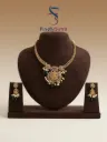 Traditional Lakshmi Temple Necklace Set for Women | Gold Plated Choker with Green Beads & Pearl Drops | Bridal Jewelry