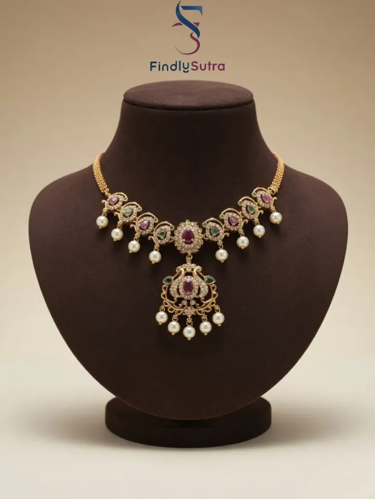 Designer Gold Plated Kundan Choker Necklace | Multicolor Stones & Pearl Drops | Ethnic Bridal Jewelry